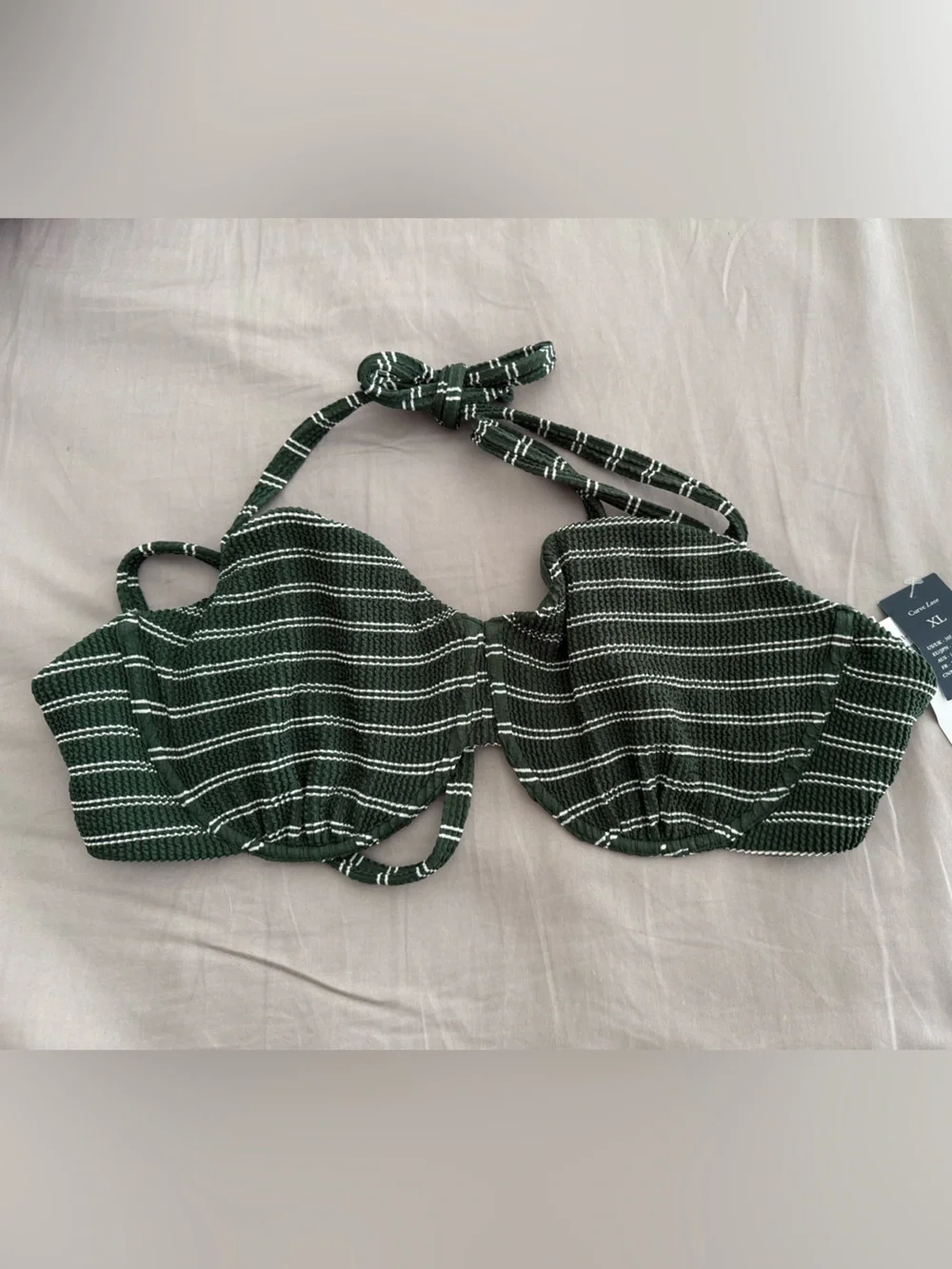 Abercrombie & Fitch Olive Green Bikini Top with White Trim - Picture 1 of 3